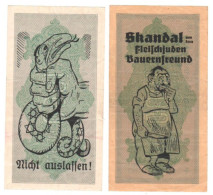 SALE Set X2 WW2 Germany Nazi Propaganda FORGERY Overprint On Genuine 1000 Mark 1923 Banknote VF++ - Collezioni