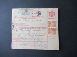 Jugoslawien 1938 König Peter MeF Paketkarte Stempel Und Zettel Stari Becej Rückseitig Weitere Stempel - Covers & Documents