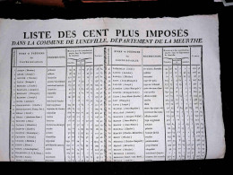 Document Historique, Liste Des Cent Plus Imposés, Commune De LUNEVILLE, Meurthe, 19 Brumaire An 12, Frais Fr 3.35 E - Historical Documents