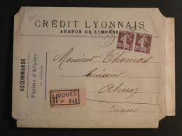 DH6 FRANCE BELLE LETTRE PAPIERS D AFFAIRES CL  PERFORé RECO  RARE 1909  LIMOGES A AHUN +AFF.  INTERESSANT+++ - Storia Postale