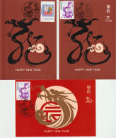 2024. Happy Chinese New Year (Year Of The Dragon)   3 Maximum-cards From China - Brieven En Documenten