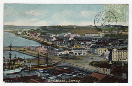 CPA Colored Jersey United Kingdom St Helier Esplanade Harbour Port Bateaux Boats - St. Helier