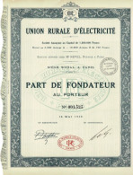 Titre De 1930 - Union Rurale D'Electricité - - Electricidad & Gas