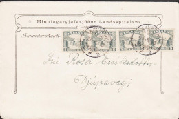 1931. ISLAND.  Gullfoss. 5 Aur Grey PERFORATION FOR SLOTMACHINES 4 Stamps On Small Cover (Sen... (Michel 150) - JF541595 - Brieven En Documenten