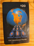Prepaid Phonecard USA, TDC Hollywood Florida - Earth, Globe - Autres & Non Classés