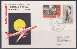 Inde FDC 1969 Swissair Vol Bombay Genève 170 Netaji Subhas Chandra Bose Nationaliste Indien 265 Oiseau Bavard  - 1981-1990