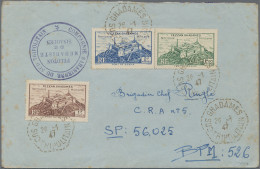 Fezzan: 1947, 1 Fr Brown, 1,50 F Green And 2 F Blue "Fort Sheba" Definitives Tie - Briefe U. Dokumente