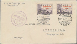 Finland: 1930, 10 M Violett, Overprinted "ZEPPELIN 1930" In Red, Two Times Tied - Covers & Documents