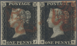 Great Britain: 1840, 1d. Black, Plate 5, Horizontal Pair Lettered "R-J"/"R-K", D - Used Stamps