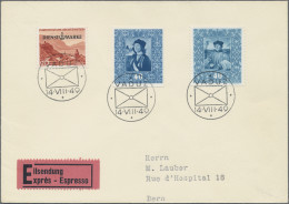 Liechtenstein: 1949, LIBA, 10-40 Rp. Blockausschnitte Mit U.a. Dienstmarken- Und - Briefe U. Dokumente