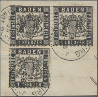 Baden - Marken Und Briefe: 1864, 1 Kr Schwarz Als Seltener Dreier-Block Auf Weiß - Other & Unclassified