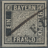 Bayern - Marken Und Briefe: 1849, 1 Kreuzer Schwarz, Platte 1, Entwertet Mit Hal - Sonstige & Ohne Zuordnung