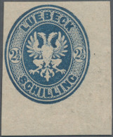 Lübeck - Marken Und Briefe: 1872, 2 S Dunkelblau, Geschnittener Neudruck, Farbfr - Luebeck