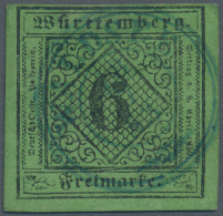 Württemberg - Marken Und Briefe: 1851, 6 Kr. Schwarz Auf Gelbgrün, Blauer K 2 WA - Sonstige & Ohne Zuordnung