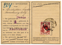 PAYS BAS - CERTIFICAT D'AUTORISATION DE COLLECTE DE DOCUMENTS AU BUREAU D'AMSTERDAM, 1923 - Covers & Documents