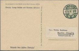 Danzig - Ganzsachen: 1934, Halbamtliche WHW-Sonderpostkarte 10 Pfg. Grün, 3er-St - Other & Unclassified