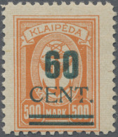 Memel: 1923, 60 C. Auf 500 M Grünaufdruck, Aufdrucktype I Mit Aufdruckfehler "Kr - Memelgebiet 1923