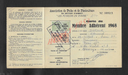 CARTE DE MEMBRE ASSOCIATION DE PÊCHE & DE PISCICULTURE DU SECTEUR D ANNECY SUR TIMBRE FISCAUX DE DUFOUR PARIS : - Pêche