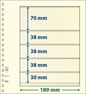 Paquet De 10 Feuilles Neutres Lindner-T 5 Bandes 30 Mm,38 Mm,38 Mm,38 Mm Et 70 Mm - De Bandas