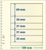 Paquet De 10 Feuilles Neutres Lindner-T 5 Bandes 35 Mm,31 Mm,31 Mm,36 Mm Et 69 Mm - For Stockbook