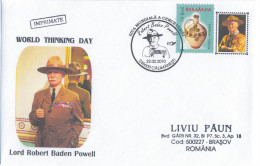 SC 00 - 531 Robert BADEN POWELL, Scout, Romania, World Thinking Day - Cover - Used - 2010 - Cartas & Documentos
