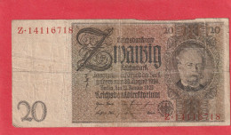 REICHSBANKNOTE  .  20 MARK .  22-1-1929  .  N°  Z.14116718   .  2 SCANNES - 20 Mark