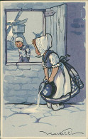 CASTELLI SIGNED 1920s POSTCARD - DUTCH CHILDREN AND MILL - EDIT DELL'ANNA & GASPERINI - 540/3 (5242) - Castelli