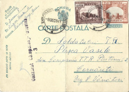 ROMANIA 1941 POSTCARD, CENSORED CAMPULUNG-BUCOVINA 3, STAMPS BASARABIA HOTIN, TIGHINA POSTCARD STATIONERY - World War 2 Letters