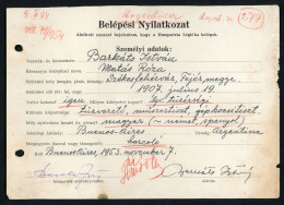 HUNGARISTA LÉGIÓ , Belépési Nyilatkozat 1953. Argentína. /  Barkáts István 1907 Székesfehérvár, Harcoló Nyilatkozat Légv - War, Military