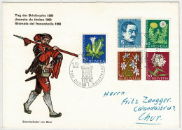 Schweiz Pro Juventute 1960, Brief Tag Der Briefmarke Bern - Chur, Blumen / Fleurs / Flowers - Covers & Documents