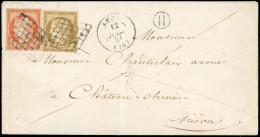 Obl. 1 + 5 -- 10c. Bistre-jaune + 40c. Orange Obl. Grille S/lettre Frappée Du CàD De LUZY Du 12 Juin 1851 à Destination  - 1849-1850 Cérès