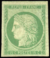 (*) 2 -- 15c. Vert. Grandes Marges. Gomme étalée. SUP. - 1849-1850 Ceres