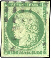 Obl. 2 -- 15c. Vert. Obl. Gros Points. Effigie Dégagée. SUP. - 1849-1850 Cérès