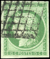 Obl. 2 -- 15c. Vert. Obl. TB. - 1849-1850 Ceres