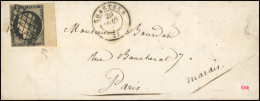 Obl. 3 -- 20c. Noir S/jaune, Bord De Feuille, Obl. Grille S/lettre Frappée Du CàD De CHARTRES Du 29 Août 1849 à Destinat - 1849-1850 Cérès
