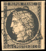 Obl. 3g -- 20c. Noir S/fauve. Nuance Exceptionnelle. Obl. Grille. TB. - 1849-1850 Cérès