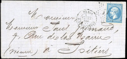 Obl. 22 -- 20c. Bleu Obl. étoile 11 S/lettre Frappée Du CàD De PARIS - R. DE L'ECHELLE Du 22 Novembre 1862 à Destination - 1862 Napoléon III