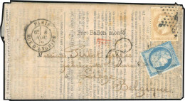 Obl. 28 + 37 -- LA GIRONDE. 10c. Lauré + 20c. Siège Obl. étoile S/Ballon Poste N°2 Complet Frappé Du CàD De PARIS - RUE  - War 1870