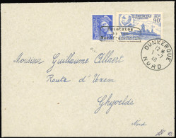 Obl. 407+ 425 -- 2 Valeurs Obl. Cachet DUNKERQUE S/lettre Frappée Du CàD De DUNKERQUE Du 1er Juillet 1940 à Destination  - Guerre (timbres De)