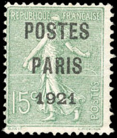 (*) 28 -- 15c. Vert-olive. Surcharge "POSTES PARIS 1921". B. - Autres & Non Classés