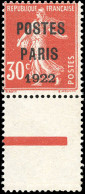 ** 32 -- 30c. Rouge. Surcharge "POSTES PARIS 1922". 2 Bords De Feuille. SUP. - Autres & Non Classés