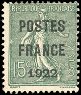 (*) 37 -- 15c. Olive. Surcharge "POSTES PARIS 1922". TB. - Autres & Non Classés