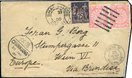 Obl. 8 -- + Chine Paire Du N°50 Obl. S/lettre Frappée Du CàD De SHANGHAI 22 01 1900 + LIGNE N PAQ. FR. N°1 Du 25 Janvier - Autres & Non Classés