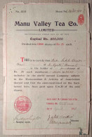 INDIA 1918 MANU VALLEY TEA COMPANY LIMITED, TEA ESTATE, TEA GARDENS....2 DIFFERENT SHARE CERTIFICATES - Agricultura