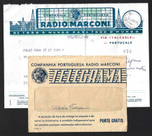Telegrama Completo Da Rádio Marconi. Telegrama Enviado Da Suiça 1959. Complete Telegram From Radio Marconi. Telegram Sen - Cartas & Documentos