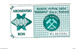 *bosnia- Herzegovina Kakanj Browncoolmine Bon 0,20    Ref 105 - Bosnie-Herzegovine