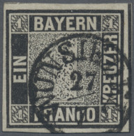 Bayern - Marken Und Briefe: 1849, 1 Kr. Tiefschwarz, Platte 1, Entwertet Mit Fin - Other & Unclassified