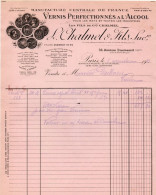 75 PARIS FACTURE 1933 Manufacture  De Vernis  à L'alcool CHALMEL- X187 - Drogisterij & Parfum
