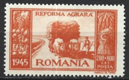 Romania 1946. Scott #B328 (MH) Ox Team Drawing Hay - Unused Stamps