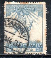 GREECE GRECIA ELLAS 1912 USE IN TURKEY EAGLE OF ZEUS 25l USED USATO OBLITERE' - Smyrna